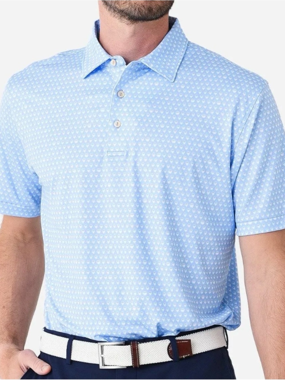 Peter Millar Seeing Double Men's Light Blue Printed Polo Shirt